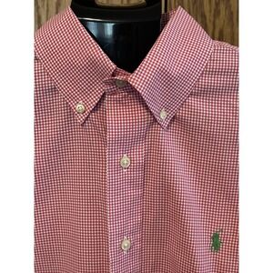 Polo Ralph Lauren Mens M Pink Gingham Checked Shirt Long Sleeve Button Up Preppy